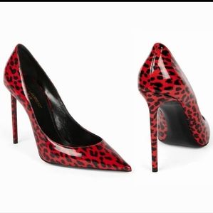 Saint Laurent YSL Vernice Chiffon Babycat Animal-Print Zoe 105 Pumps 6.5